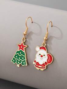 imoli 1 Pair Minimalist Fashion Christmas Tree & Santa Claus Resin Drop Earrings, Unique Jewelry Gift For Women, Suitable For Holiday Party And Christmas (Artificial Resin Color May Vary Slightly)