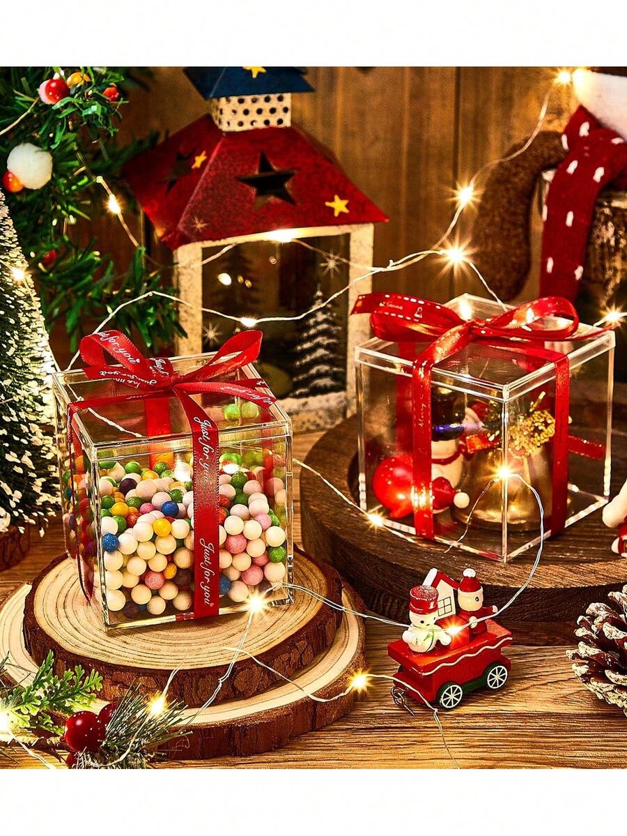 Cajas de almacenamiento cuadradas transparentes con tapa de cinta - Perfectas para decoraciones de cumpleaños, bodas, exhibición de joyería pequeña, caja de plástico transparente para organizar