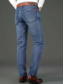 New Lightweight And Luxurious Men's Loose Straight Leg Jeans, Men's Business Casual Pants, No Waistband, Suitable For All Seasons, Regular Fit - Màu xanh lam - Xem 4