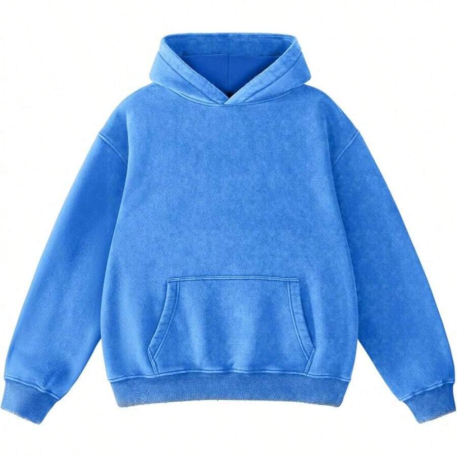 FAIABLE Mens Hoodies Oversized Unisex Wash Hoodie Heavyweight Fleece Vintage Cotton Sweatshirt Men Women Streetwear - 亮藍色 - 查看 1