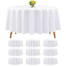 Teruntrue 10 Packs Polyester Round Tablecloth 90 Inch White Table Cloth Bulk Washable Polyester Fabric Tablecloths Table Cover For Wedding Party Banquet Buffet Table Holiday Dinner (White, 90 Inch) - White - View 2