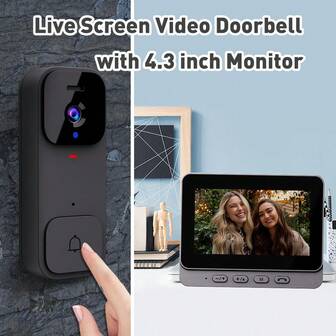 Trådlös smart videodörrklocka med inomhusskärm, 480P HD-kamera, besöksövervakning med automatisk inspelning, nattseende, väggmonterad knappkontroll, lämplig för säkerhetssystem i hemmet och på kontoret, och dedikerade smarta hemenheter