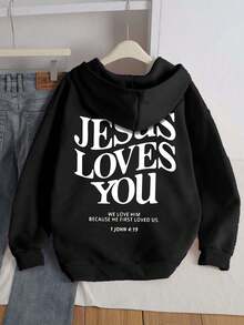 Casual Letter Pattern Printing Hooded Women's Plus Size Fall Clothes, With A Sweet And Gentle Temperament, Fall Tops, Slim And Comfortable Hooded Sportswear, Suitable For Daily Casual Wear, Plus Size Fall Women Clothes