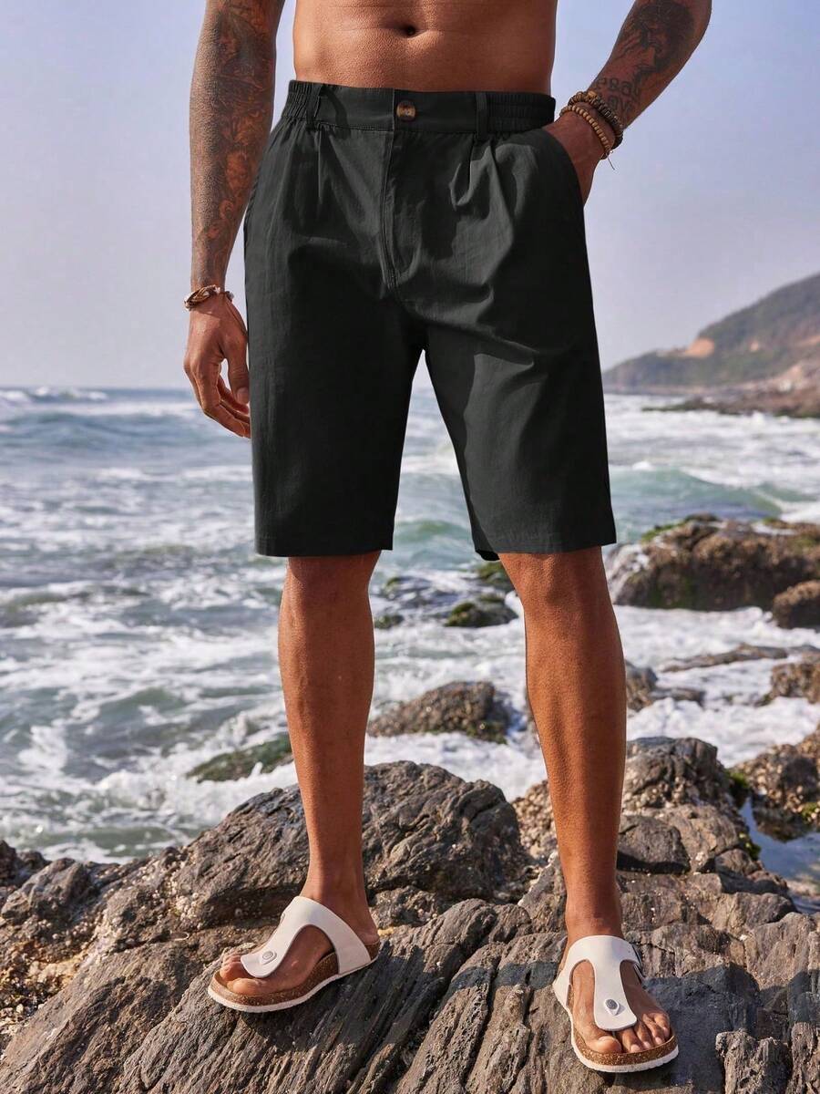 RefinAtti Men's Flat Front Chino Golf Shorts Casual Cotton Dress Work Shorts - màu đen - Xem 1