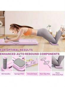 5-in-1 faltbare Pilates-Platte - tragbarer Multifunktions-Widerstandstrainer mit Widerstandsbändern und Griffen, Lila. Ideal für Rumpfkraft, Muskelformung und Beweglichkeitstraining