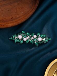 1件优雅水晶珍珠装饰发夹头饰，女士适用，新娘情人节配饰