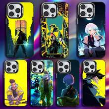 Custodia per telefono del gioco Cyberpunk E-Edgerunners, compatibile con 16, 15, 14, 13, 12, 11, Pro, Max, Plus, Mini, XS, SE, antiurto, nera opaca, con paraurti rigido