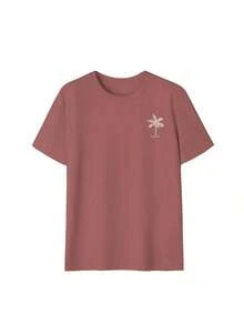 2026 Summer Shirts Women's New Palm Tree Slogan Print Casual Round Neck Short Sleeve T-Shirt, Fashionable Resort Style, Your Daily Essential Item. Gr - 磚紅色 - 查看 4