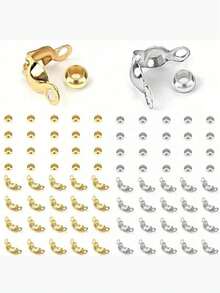 100 Pieces/Batch Stainless Steel Golden Connecting Clasp Press-On End Bead Accessories Kit DIY Bracelet Necklace Jewelry Making Supplies