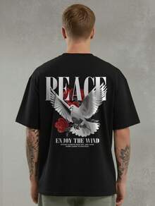 Men's Oversized Peace Angel Printed T-Shirt Unisex Shirt Loose Cotton T-Shirt Men's Women's - màu đen - Xem 1