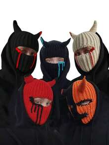 1 件装男女通用多色角形拉法帽带血迹面具保暖针织滑雪帽新奇万圣节派对面罩 - 口罩款 - 查看 12