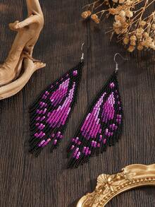 1 Pair Women's Fashion Beaded Earrings, Bohemian Style, Vintage, Animal & Insect Pattern, Blue & Orange Butterfly Shape, Tassel Pendant Swaying, Elegant Charm Fashion Accessory, Handmade, Suitable For Women, Couples Daily Wear/Daily Gift, Suitable As Holiday Gift