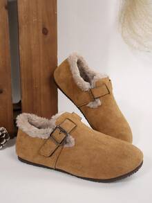 新款梅拉德金属扣设计保暖内衬厚软底女式雪地靴，冬季，平底 - 卡其色 - 查看 3