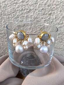 2 Pieces Of Baroque Pearl Turquoise Light Luxury Elegant Metal Multi-Color Women's Earrings, Suitable For Parties, Dances, Banquets, Parties, Daily Clothing Accessories - 彩色 - 查看 2