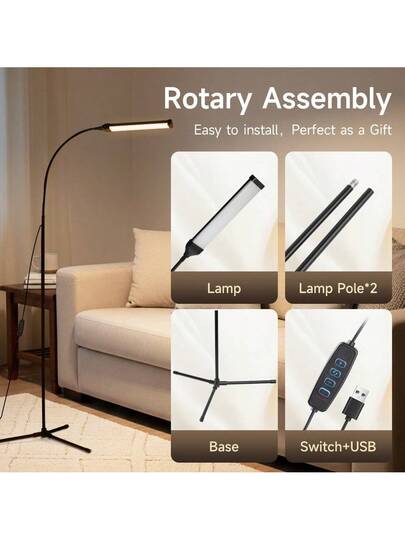 Eye Caring LED Vloer Lamp, USB Port, Bedroom Bedside Reading, Dimmable, St ing Moderne Minimalist Adjustable Lamp Living Room, Bedroom, Study, Creative Dimming Adjustment, Wand Lighting, Study/Reading Corner, Balcony/Leisure Photographer/Blogger, Rental Apartment/Small Space, Hotel/Homestay view 6