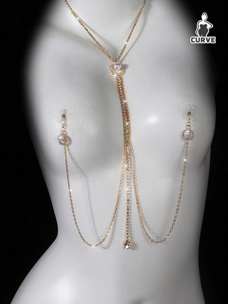 Přívěsek z umělých perel, svorky na bradavky, řetízek na bradavky, sexy klubové oblečení, řetízek na tělo, doplňky - Multicolor - Zobrazit 1