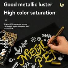 6 Piezas Marcador de pintura permanente impermeable, tinta suave de pincel dorado/plateado, para roca, taza, cerámica, vidrio, suministros de pintura DIY