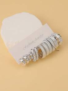 Set Anting-Anting Plastik ABS Berlapis Perak Metalik Modis 1-18 Pasang, Anting-Anting Geometris Minimalis Ramah Kulit, Cocok untuk Pemakaian Sehari-hari - Perak - View 13