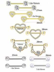 12 件装 14G 乳头环 女士医用钢乳头穿孔 CZ 心形蝴蝶杠铃乳头环套装 可爱乳头穿孔首饰情人节