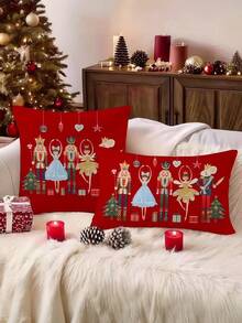 2pcs Christmas Red Cushion Covers - Nutcracker, Clara, Christmas Tree Print Pillow Covers, 18x18 Inches/11.81x19.69 Inches | With Zipper Closure | For Living Room, Room Decoration, Sofa And Bedroom (Filling Not Included) Great For Christmas Decorations, Christmas Party Home Decor Christmas Decorations Home