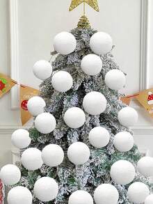 6pcs White Foam Snow Balls, Christmas Tree Hanging Decorations, Suitable For Christmas Tree, Party, Fireplace Decor, Winter Holiday Atmosphere Ornaments