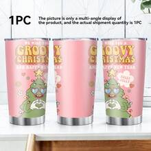 1 cană auto izolată din oțel inoxidabil, de 20 oz, imprimată cu un model de inimă cu brad de Crăciun și un model de litere englezești, decorată cu inimioare și flori, poate fi folosită în mai multe scene, o alegere bună pentru uz personal sau pentru a fi oferită cadou, de Crăciun sau de ziua de naștere.