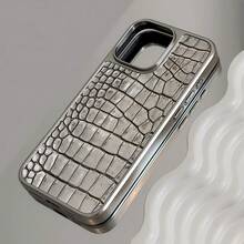 WeiMi 1pc Minimalist Crocodile Skin Pattern Silver Electroplated Waterproof Shockproof Anti-Slip Phone Case, Compatible With Apple Phones - Multicolor - View 5