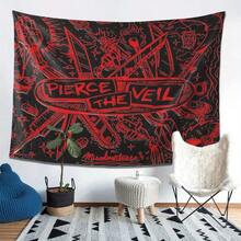 Pi1erce The Ve1il Misadventures Tapestry - Vibrant Red & Black Psy1chedelic Design, Soft Polyester Knit Fabric, Perfect For Living Room, Bedroom, Office Wall Decor, Ideal Gift For Festivals & Parties, Festival Decor | Edgy Wall Art | Soft Texture, Tapestry Wall Hangin - 彩色 - 查看 3