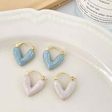 1对时尚百搭、优雅的心形耳环，情人节配饰 - 藍色 - 查看 4