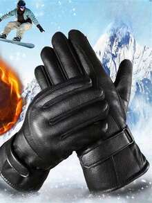 1pair Men Winter Warm Hand Warmers Full Fingers Thickened Fleece Gloves Waterproof Wind Proof Outdoor Motorcycle Cycling Thermal Gloves Leather Thickened Ski Gloves Touch Screen Gloves Unisex