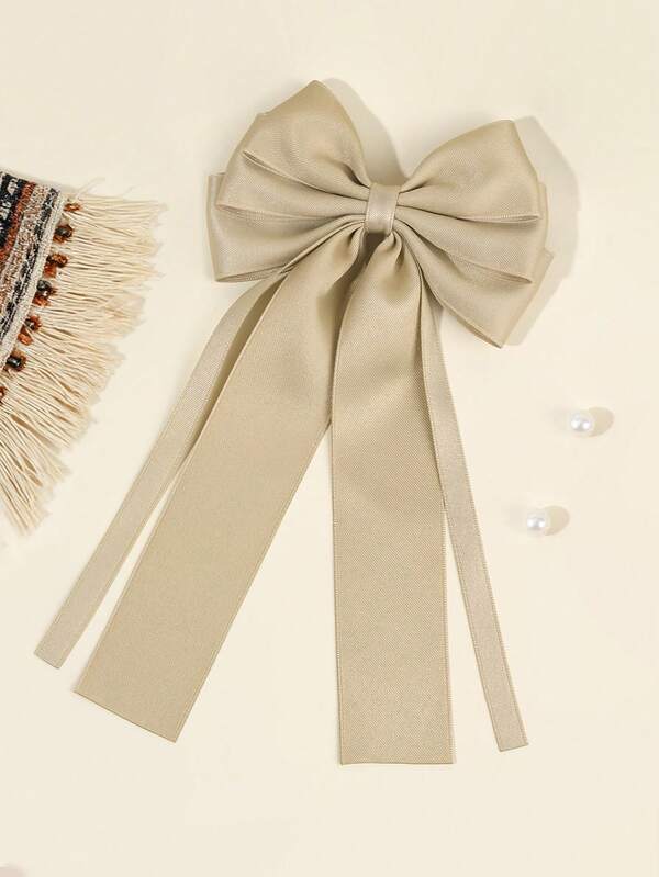 1 Stück elegante schlichte Haarschleife für Mädchen, Khaki Gros-Grain-Schleife, Haarclip, einfache unifarbene Haarspange, lässiger täglicher Haarschmuck für Teenager