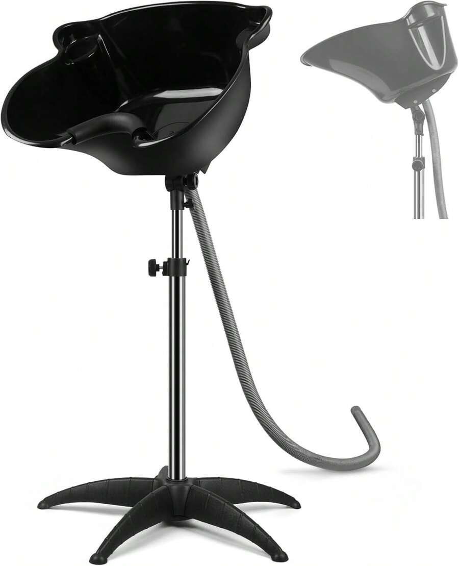 Portable Shampoo Bowl, 270 Degree Rotation Of Hair Washing Basin, Height Adjustable Salon Sink With Drain Hoses For Home Salon Use - màu đen - Xem 1
