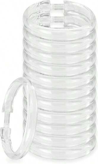 Rocky Mountain Goods Simple Spaces Clear Plastic Curtain Rings - 12 Pack - Click Securely In Place - Unbreakable Plastic - True O Ring Design - Slides Easily Without Screeching Like Metal (Clear)