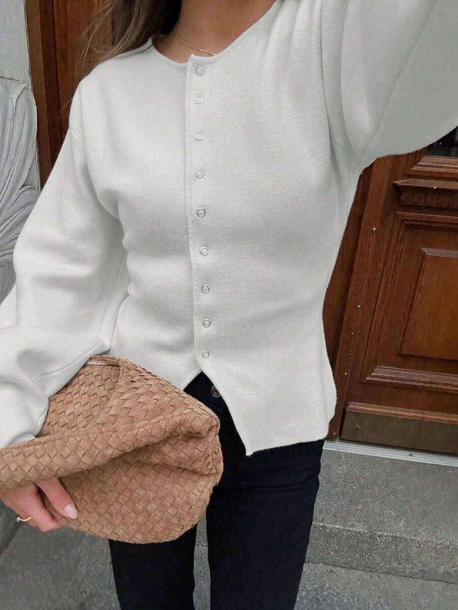 女装秋冬新款法式浪漫休闲百搭简约优雅针织开衫 - 白色 - 查看 1