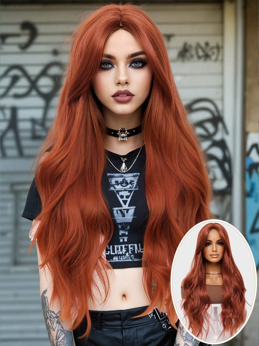 clouder Orange Brown Extra Long Curly Wig 30 Inch Cosplay Wig Halloween Christmas Wig Elegant Soft Matte Hair Loose Curls Casual Outing Street Punk Wig Rock Wig Fluffy Natural Cool Girl Synthetic Heat-Resistant Fiber Wig Suitable For Women Daily Party Wig Music Festival Wig Avant-Garde College Style Wig Modern Fashion Gothic Wig - 橘色 - 查看 1