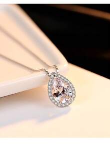 925 SILVER DROP NECKLACE With Warranty Zirconia Trimmer For Women Delicate 18K GOLD PLATED SEMI-JEWELRY - 銀色 - 查看 3