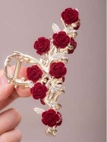1 件新款可爱高马尾固定夹，优雅女士仿珍珠水钻金属玫瑰发夹 - 4.33 英寸锌合金，四季通用配饰头饰女孩秋冬爪夹发饰女士度假装女士 - 彩色 - 查看 5