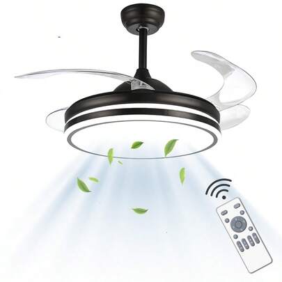 Kasotile 42-Inch Retractable Ceiling Fan Light, 3 Color Changing, 6 Wind Speeds, Timer Function, Silent LED Invisible Ceiling Fan Light For Bedroom, Living Room, Conference Room, Dining Room, Enhance Air Circulation, Prevent Stuffiness - 1 Piece (Remote Control Batteries Not Included)