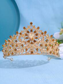 1pc Luxury Crystal Baroque Style Vintage Queen Crown, Elegant Sparkling Bridal Wedding Headpiece, Suitable For Princess Events, Parties, Performances