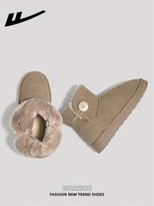 WARRIOR 1 Paar Damen Lässig Outdoor Flache Schneestiefel, warm, leicht, Slip-On, geeignet für den Arbeitsweg, modische & bequeme Damen Schneestiefel mit dicken Sohlen, Straßen-Stil Basis Schneestiefel mit weichen Sohlen