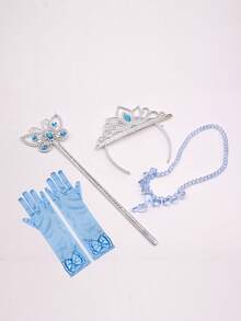 Cosplay Märchenprinzessin Krone Haarband, Schmetterling Zauberstab, Kristall High Heels, Halskette, Handschuhe Kostüm Accessoire Set, Geburtstags Party Prinzessin Haarband, Halskette, Feenzauberstab, Handschuhe Kostüm Accessoire Kombination