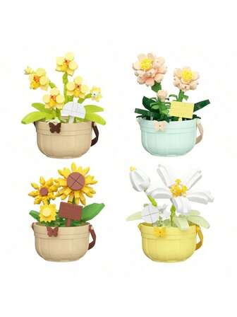 1 Micro Particle Potted Flower Building Blocks, DIY Colorful Flower Series Building Blocks, Decoration Bouquet, Suitable For Birthday, Father's Day, Mother's Day, Teacher's Day, Holidays, Weddings, Graduations, New Year, Christmas Gifts
