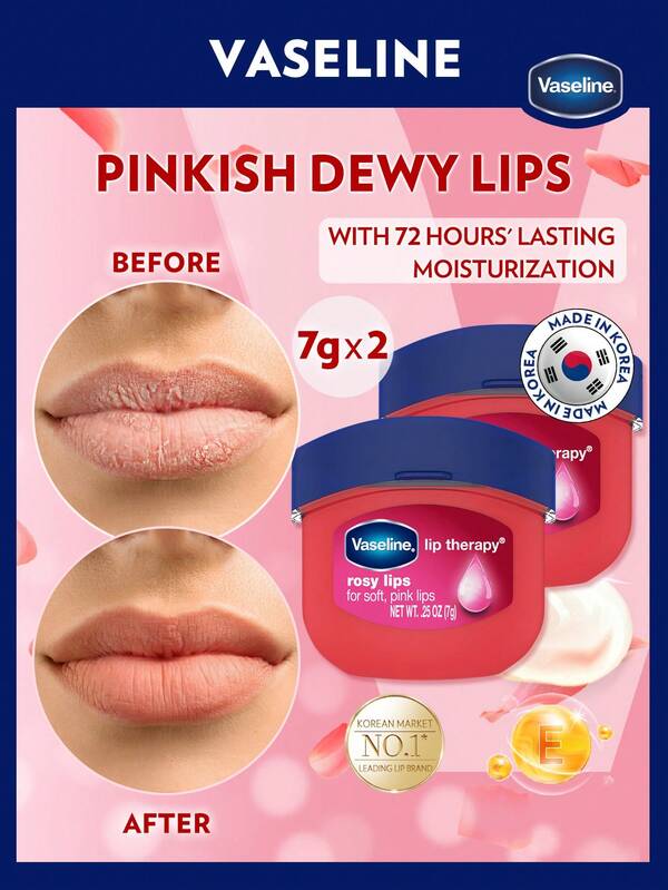 Vaseline [Opakowanie podwójne 2 x 7 g] Lip Therapy 2 opakowania (oryginalne) 7 g | K-Beauty Lip Jelly na suche i popękane usta | Mini duet do pielęgnacji skóry | Nawilżający balsam na dzień i na noc | Wyprodukowano w Korei