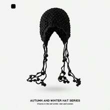 1 Stück Handgefertigte Strickmütze, Warme Quaste Ohrwärmer Mütze Für Frauen, Herbst/Winter, Cut-Out