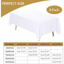 White Tablecloth Rectangle 60 X 102 Inch 2 Pack 6ft Polyester Fabric Table Cloths Rectangular Table Covers For Party Banquet Dining Birthday Wedding - White+60 x 102inch-8pack - View 3