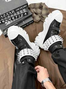 SLnU3 SLNU★3 Fashion Casual Thick Sole Elevated Punk Style Double Row Cone Decor Unisex Boots, Suitable For Outdoor, Party, Street, Campus, All Seasons - White Cones - View 5