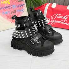 SLnU3 SLNU★3 Fashion Casual Thick Sole Punk Decorated Elevator Boots, Unisex Couple Style, Suitable For Outdoor, Party, Street, Campus, All Seasons - Black Cones - View 4