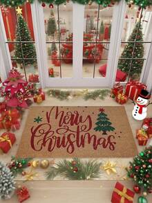 Christmas Tree Geometric Pattern Anti-Slip Bath Mat, Machine Washable Woven Polyester Doormat, Suitable For Bathroom, Bedroom, Kitchen, Laundry Room - Plush Rectangular Holiday Entrance Mat Kitchen Rug - Multicolor - View 6