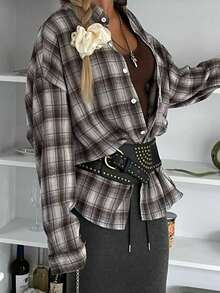 Look Polly Women's Casual Punk Streetwear Print Gingham Christmas Concert Outfits For Women Old Money Style Vintage Button Up Shirt Christmas Clothes Thanksgiving Shirt Beach Elegant Blouses For Women