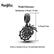 Manyilus Manyilus Original Sterling Silber Halloween Charm Kollektion: Halloween leuchtender Magie Charm, Halloween schwarze Spinnen Charm, Halloween Schloss Charm, Halloween kleiner Teufel Charm, Halloween Fledermaus Charm, Heiliger Glanz Kreuz Charm.